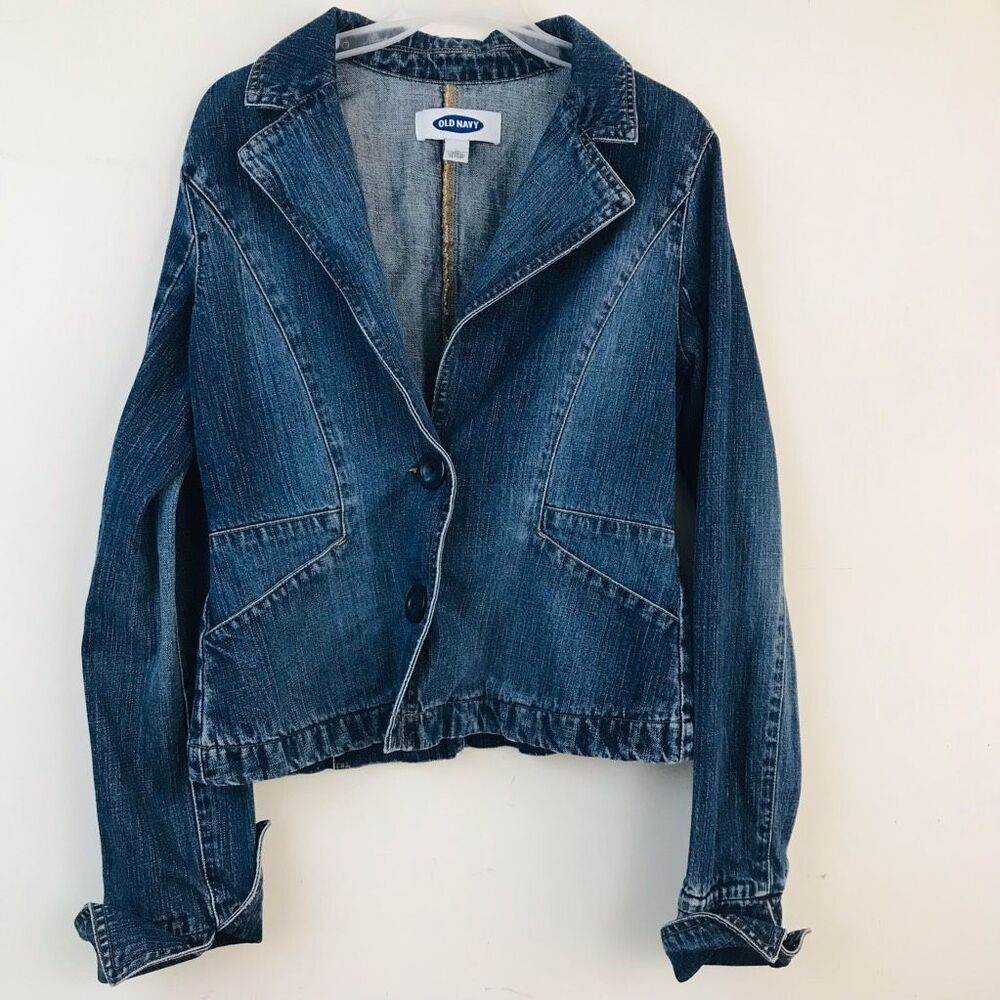 Old Navy Womens Jean Jacket Blue Waist Length Pockets Denim Cotton Casual  M